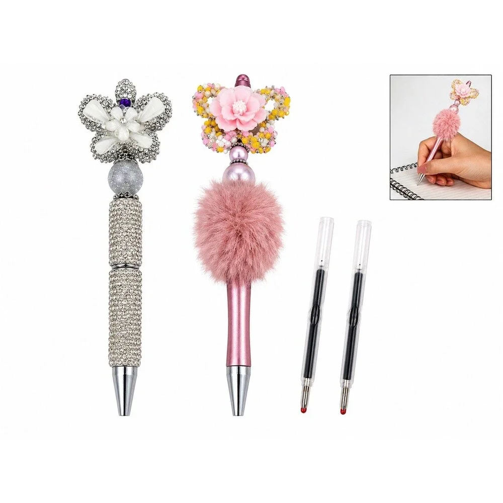 2 set-Handmade Refillable Butterfly Floral Bling Pens pink journal wedding gift